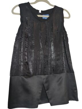 Black Textured Sleeveless Size 10 Tunic Top Modern Minimalist Statement Piece
